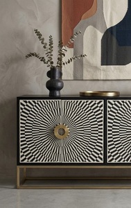 Moderno Gabinete de Almacenamiento de Hierro con Patas Metálicas con Acabado Dorado, Aparador de 4 Puertas para Sala de Estar, Muebles para el Hogar - Product Image 2