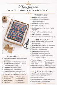 Tela de algodón estampada a mano en Jaipur, multiusos, con motivos florales, textil indio hecho a mano para cualquier prenda, producción personalizada. - Product Image 2