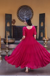 Elegant Faux Blooming Embroidered Gown with Zari <b>Sequins</b> Work High <b>Flare</b> Party Wear Dress for Women - Product Image 5