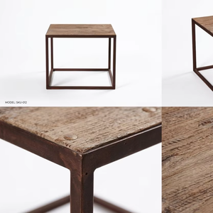 Table basse Zine Square en bois recyclé et métal, éco-responsable, durable, style industriel rustique pour salon et projets hôteliers - Product Image 5
