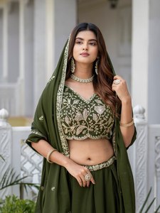 Green Embroidered Georgette <b>Lehenga</b> Choli Set Heavy Sequin Work <b>Women</b> Wedding Party Outfit - Product Image 2