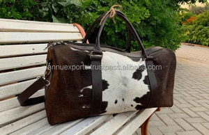 Sac à bagages à poils en cuir de vachette véritable Sac polochon de voyage Weekender en cuir véritable - Product Image 5