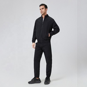 Men <b>Black</b> Windproof Tracksuit Set Zip Up Jacket and <b>Pants</b> Set Lightweight Sportswear for Running Training Tracksuit - Product Image 1