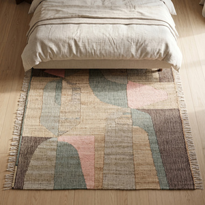 Premium Handwoven <b>Jute</b> <b>Rug</b> Multicolor Abstract Geometric Pattern Textured Fringed Anti-Slip Thick Modern Cotton Backing Living - Product Image 4
