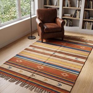 Alfombra de Lana Tejida a Mano Más Vendida - Antideslizante, Pelo Medio, Base de Lona de Algodón, con Flecos - Product Image 5