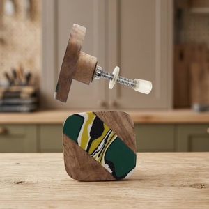 Modern Square Wood Cabinet <b>Knob</b> with Green Yellow Art Design <b>for</b> Kitchen Furniture Handle Beads Art HBRMW 123 - Product Image 1