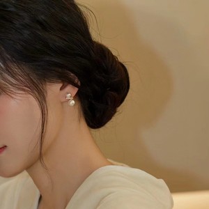 925 <b>Fine</b> <b>Stud</b> <b>Earrings</b> Simple Elegant Temperament Mother-Child Size Black Freshwater & Balance Pearls Natural Beauty - Product Image 4