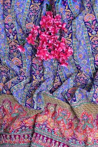 Royal Blue Floral Stripe Placement Print Fabric With Ornamental Border For Designer Kurti Dress Material Ethnic Wear Fabric - Product Image 5