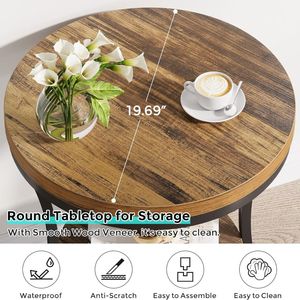 Table d'appoint ronde à 2 niveaux en bois d'acacia massif avec structure en métal noir pour salon, chambre, hôtel, meubles de maison - Product Image 6