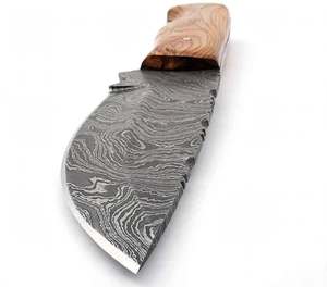 Couteau utilitaire artisanal en acier Damas à pointe tombante, manche en bois d'olivier, mosaïque, outil de plein air - Product Image 3