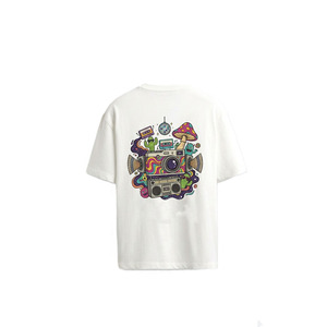 Camiseta de Hombre de Algodón Premium de Alta Densidad, con Logotipo Personalizado en la Parte Delantera, Diseño Psicodélico Retro en la Parte Trasera, Cuello Redondo, Informal, para Verano - Product Image 3