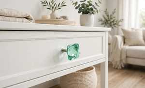 Poignée de meuble décorative de Noël écologique en verre cristal vert fait main, bouton de tiroir ovale imitation antique - Product Image 4