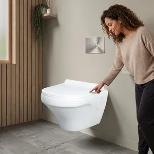 Inodoro de cerámica suspendido Rubix 510x365x320mm con sifón en P, sin borde, descarga sin rueda de flujo, taza alargada, accesorio de baño - Product Image 4