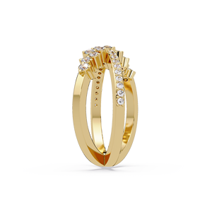 Luxury 14K Yellow Gold Criss Cross <b>Ring</b> Unique Band Round cut Lab Grown Diamond Cluster <b>Ring</b> for Women <b>Statement</b> jewelry - Product Image 4