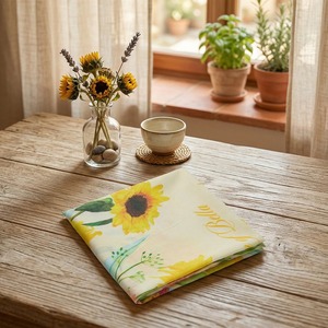 [K-ESSENTIALS] Pañuelo de algodón de los años 60 con diseño de flor amarilla, 50x50 cm, pañuelo suave y ecológico - Product Image 3