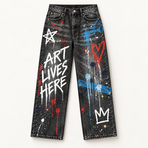 Jeans en denim baggy personnalisés pour hommes, streetwear, qualité supérieure, pantalons imprimés, fournisseur en gros OEM ODM - Product Image 5