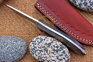 Cuchillo de Caza Hecho a Mano, Hoja de Acero Inoxidable, Mango de Cuerno de Búfalo, Cuchillo de Hoja Fija para Acampar al Aire Libre, Funda de Cuero, OEM - Product Image 6