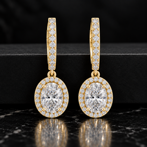 Pendientes de aro tipo huggie con halo ovalado y diamante solitario cultivado en laboratorio, oro macizo de 14K/18K, 3.65CTW DEF VVS, certificado IGI, regalo nupcial, ODM - Product Image 1