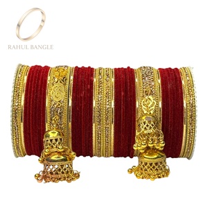 Premium Red Bridal Velvet Trending Gold Plated <b>Bangle</b> Set Premium Stone Work Golden Jhumki Kalire for Wedding Wholesale Price - Product Image 5