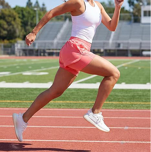 Coral Pink 2 1 Women's Breathable Gym Running Shorts Flowy Polyester/Cotton Quick Dry Fitness Workout High Waist <b>Drawstring</b> - Product Image 4