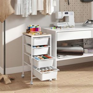 4 <b>Drawer</b> Mobile Utility Organizer Rolling <b>Storage</b> Cart with MDF Wooden Top Natural Color - Product Image 2