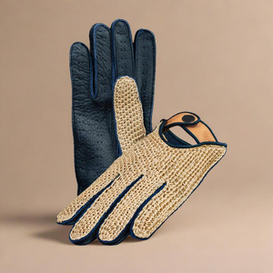 Gants en cuir pour poignets avec paume tricotée respirante, style uni, pour usage extérieur printemps-été - Product Image 1