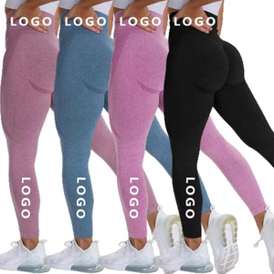 Ensemble de yoga 2 pièces pour femme avec logo personnalisé, taille haute, effet froncé aux fesses, leggings et pantalon en Spandex/Nylon de haute qualité - Product Image 4