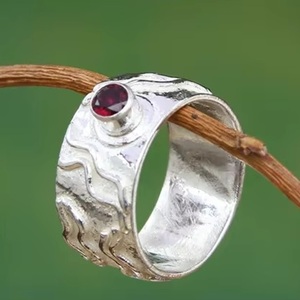 Natural <b>Garnet</b> 925 Sterling Silver <b>Ring</b> Handmade Single Stone Minimalist <b>Ring</b> Factory Wholesale Wedding Cocktail Jewelry - Product Image 2
