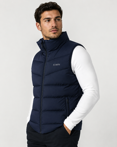 Gilet matelassé noir pour homme F2WIN, col montant, fermeture éclair, coupe-vent, respirant, séchage rapide, vêtement d'extérieur d'hiver, style décontracté, uni - Product Image 4