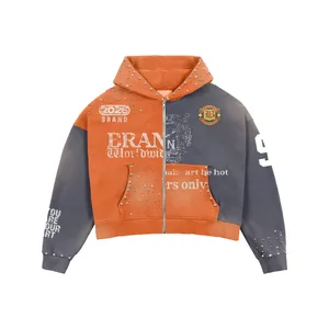 2026 BRAND Unisex Hooded <b>Zip</b>-<b>Up</b> Sweatshirt Set Color Blocking Streetwear Oversized Fit French Terry Material Autumn Wear - Product Image 4