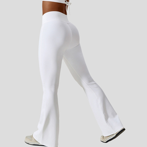 <b>High</b> <b>Waist</b> <b>Flared</b> Leg Yoga <b>Leggings</b> Full Length Solid Light Blue Spandex Nylon Seamless Four-Way Stretch Elastic <b>Waist</b> - Product Image 4
