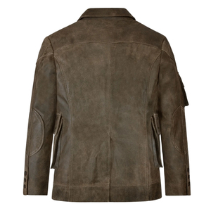Chaqueta de Cuero Genuino Lavado Estilo Vintage para Hombre, Cuello Camisero, Cierre de Botón, Abrigo Casual - Product Image 3