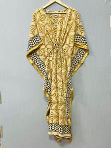 Bagru Print Green Cotton Handmade Natural Waist <b>Kaftan</b> Women Comfortable Casual Floor-Length <b>Maxi</b> Dress Parties Sleepwear Summer - Product Image 2