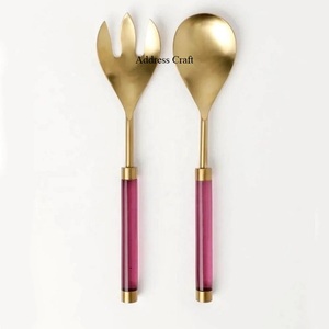 Hot Selling Salad <b>Spoon</b> Set PVD <b>Gold</b> Plated Salad Server With Resin Handle Kitchenware Serve ware Golden <b>Serving</b> <b>Spoon</b> Cutlery - Product Image 5