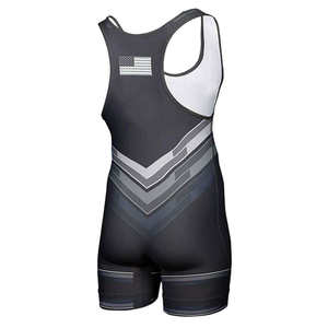 Tenues de lutte unisexes noires imprimées, design de logo, tissu compressif respirant en spandex/polyester, lutte d'équipe - Product Image 6