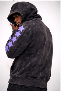 Custom Acid Wash 100% Cotton Hoodie Trending Streetwear Pullover Digital Printing Embroidery Front Logo <b>Star</b> Sleeve <b>Design</b> - Product Image 5