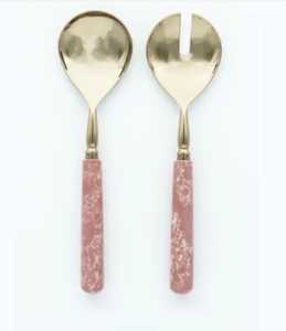 Ensemble de serveurs à salade, ustensiles en métal avec manches en résine torsadée bleu et blanc, cuillère et fourchette de service, outils de cuisine - Product Image 3