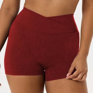 Women 2 Piece Yoga Set Red Solid Halter <b>Bra</b> High Waist Shorts Breathable Spandex Polyester Contrast Binding - Product Image 4