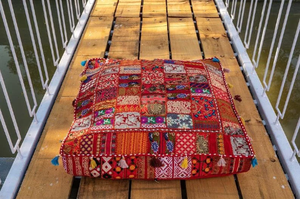 Coussins de sol bohèmes, housse de coussin décorative, housse de coussin patchwork en sari - Product Image 4