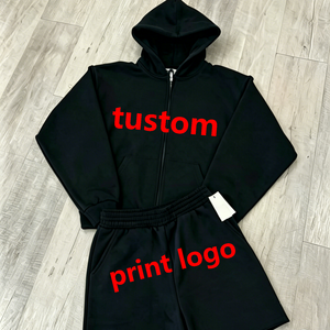 High Quality Heavyweight Streetwear Hooded Sweatshirt Set Hoodie Web Print Rhinestone <b>Decorated</b> Personalized Factory Production - Product Image 1