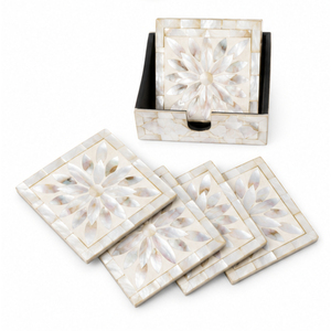 Ensemble de sous-verres de luxe carrés en nacre, motif chevron artisanal, dessous de verre en coquillage pour la décoration de table basse - Product Image 2