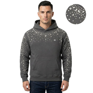 Luxury Rhinestone Scatter Hoodies High GSM Cotton Fleece Boxy Fit Premium <b>Pullover</b> Custom Logo High Quality Bulk OEM Branding - Product Image 1