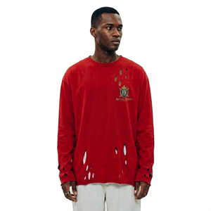 T-shirts déchirés pour hommes style streetwear, à épaules tombantes, pour tenue décontractée - Product Image 1