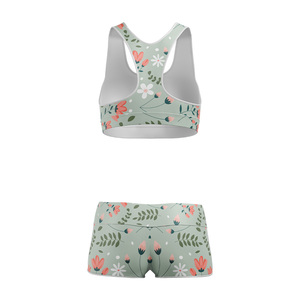 Ensemble de sport et yoga personnalisé 2 pièces en tissu Spandex/Nylon, comprenant un haut court à col rond et un short de sport à taille élastique, séchage rapide - Product Image 2