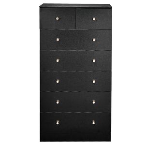 Comò con 5+2 cassetti e maniglie oro opaco, 66x40x131 cm, in truciolato nero con finitura melaminica testurizzata - Product Image 3