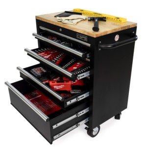 Wholesale 7 <b>Drawer</b> Lockable Rolling Tool Cabinet with Wooden Top Matte Black Powder Coated Steel for Garage <b>Workshop</b> Use - Product Image 3