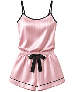 Pink Striped Satin Women Pajama Set Silk Sleepwear <b>Spaghetti</b> <b>Strap</b> Cami And Shorts Soft Luxury Nightwear Summer Lounge Set - Product Image 1