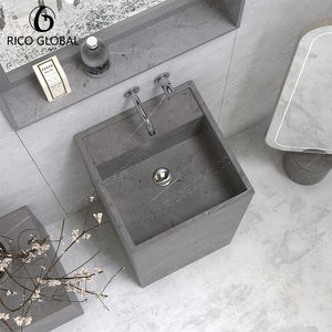 Vasque de salle de bain carrée RICO GLOBAL, design minimaliste, finition foncée, drain en acier inoxydable - Product Image 3