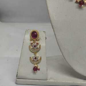 Magnifique ensemble de collier plaqué or Kundan, motif croissant fait main, ras-de-cou avec gouttes de rubis, bijoux de patrimoine haut de gamme - Product Image 5