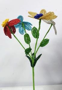 White Beaded <b>Flower</b> Bouquet With Yellow Centers Green Stem Decorative Craft <b>Flower</b> Arrangement Simple Style For Home Decoration - Product Image 4